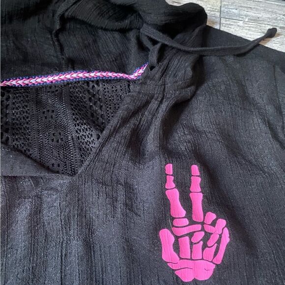 Retro, Peace Sign Skeleton, Upcycled, Hooded, Cover-Up Tunic - Picture 11 of 16